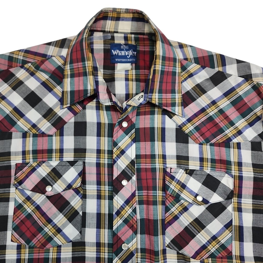 Vintage Wrangler Wrancher Pearl Snap Western Shirt Mens Large Plaid